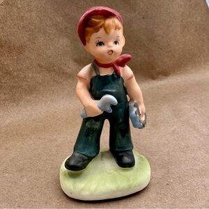 Vintage Ceramic Boy Figurine Mechanic Theme Mid-century charm
